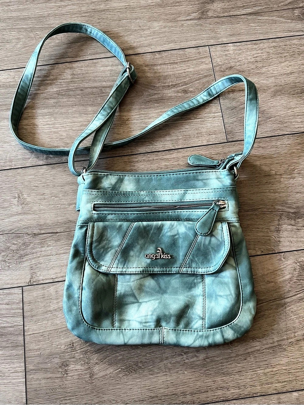 Angel Kiss Multi-Pocket Crossbody Bag Green/Blue Tie Dye